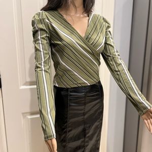 Green Long Sleeve Stripe Blouse